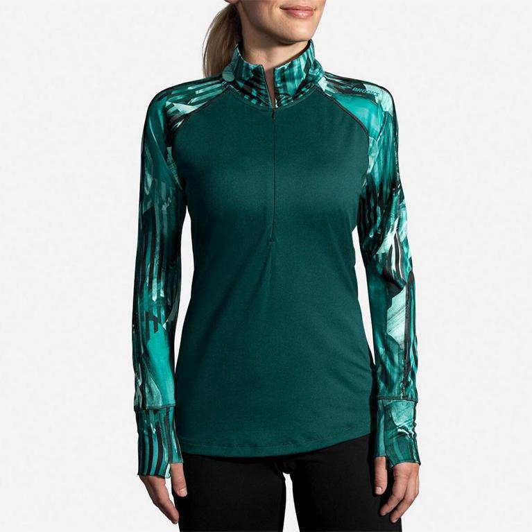 Brooks Dash Half Zip Running Jackets - Women's - Green (38210-XORV)